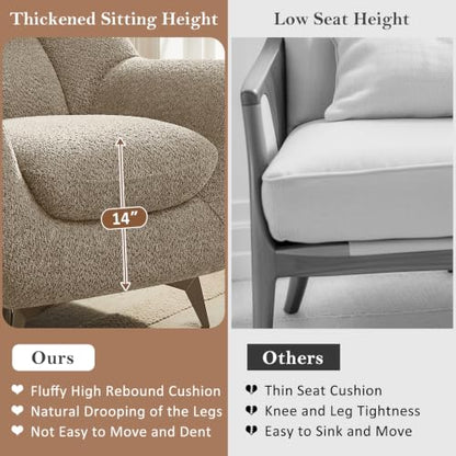 34.6" Oversized Accent Chairs with WingBack, Set of 2, Teddy Camel | High Back, Wide Armrests, Metal Legs, Cozy Deep Seat Armchair , Reading Chair for Living Room, Bedroom, Apartment, Office - color: Camel, size: Set of 2