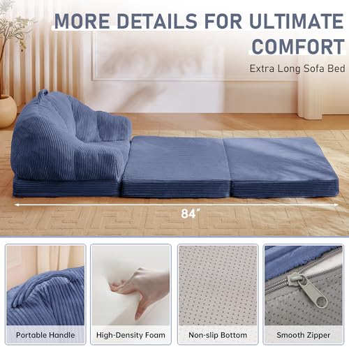 wanan Folding Sofa Bed, 3-in-1 Convertible Boneless Couch with Handle, Floor Lounger & Sleeper Chair for Adults, Comfy Folding Couch Single Sofa for Living Room Bedroom, Slate Blue - color: Slate Blue