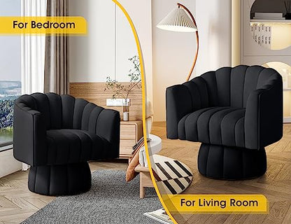 Dewhut Swivel Accent Chair, Barrel Accent Chair, Velvet, Black | Velvet Upholstered Round Arm Chair with 360° Swivel Base, Mid Century Modern Living Room Chair, Easy Setup - color: Black