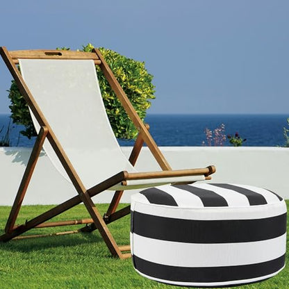 Inflatable Stool Ottoman Footrest with Handle D20 xH9-Black White Stripe | Indoor Outdoor Footrest Seat, Water-Repellent, Footstool Pouf for Home Patio Garden and Camping Use - color: Black White Stripe
