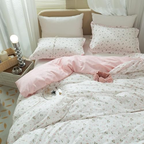 mixinni Cotton Floral Duvet Cover Twin Girl Pink Flower Teenage Girls Duvet Cover Set with Zipper Ties, Easy Care, Ultra Soft and Breathable-Twin Size - color: 00 # Pink Flower, size: Twin(68" x 86")