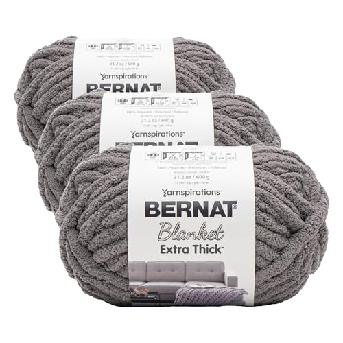 Bernat Blanket Extra Thick Dark Gray Yarn - 3 Pack of 21.12oz/598.74g - 100% Polyester - #7 Jumbo - 72 Yards for Knitting, Crocheting, Crafts & Amigurumi, Chunky Chenille Yarn - color: Dark Gray, size: 3 Pack, style: Extra Thick