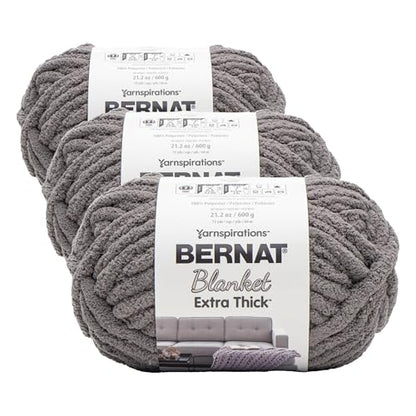 Bernat Blanket Extra Thick Dark Gray Yarn - 3 Pack of 21.12oz/598.74g - 100% Polyester - #7 Jumbo - 72 Yards for Knitting, Crocheting, Crafts & Amigurumi, Chunky Chenille Yarn - color: Dark Gray, size: 3 Pack, style: Extra Thick