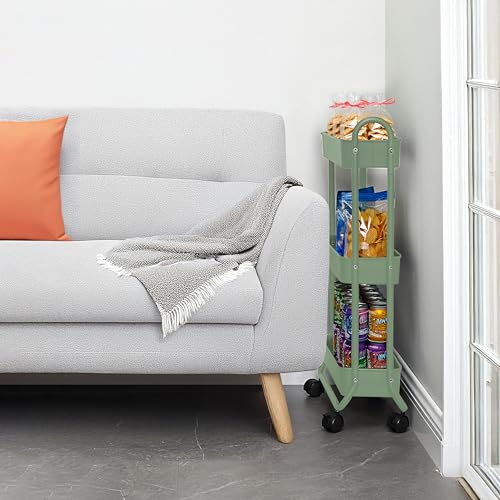 SunnyPoint Slim Rolling Storage Cart, 3 Tier Bathroom Storage Organizer Bathroom, Laundry Utility Cart (Turq) - color: Turq
