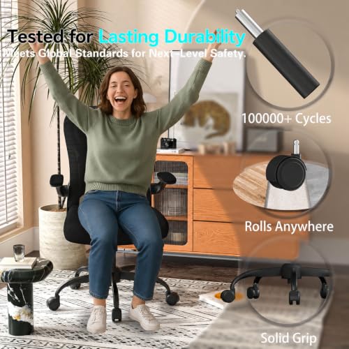Ergonomic Home Office Chair, 4-Way Lumbar, Thick Cushion, 330LBS | Adjustable Lumbar (up/down/in/out), Rocking Mesh Back, Flip-up Arms, Easy Assembly, Ideal for home offices & small workspaces - color: Black With Finish Silver