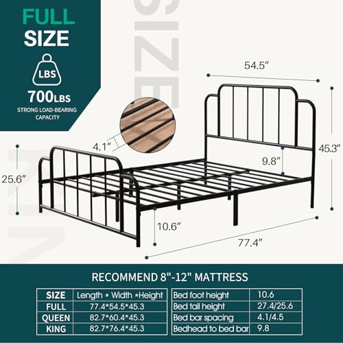 PINJU Metal Platform Bed Frame with Headboard and Footboard, Classic Style, Sturdy Metal Slats, No Box Spring Needed, Easy Installation (Black, Full) - color: Black, size: Full