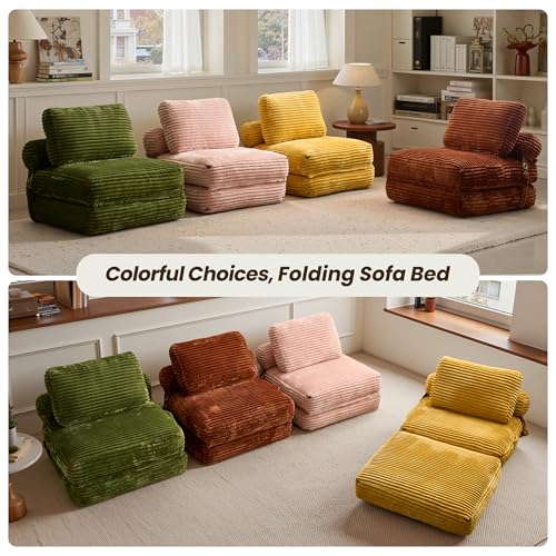 ovios Folding Sofa Bed, Foldable Sleeper Chair Floor Futon, Comfy Portable Convertible Fold Out Lounge Chairs for Living Room Bedroom, Pink - color: Pink
