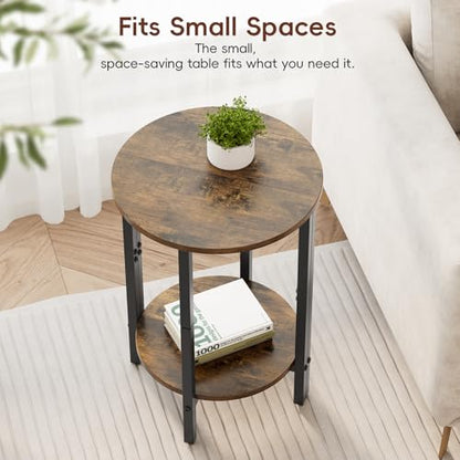 Side Table, Small Round End Table, Set of 2 Half Round Side Table for Living Room, 2 Tier Small Couch Side Tables, Round Coffee Table, Thin Accent Sofa Table Narrow Entryway Table, Brown - color: Rustic Brown