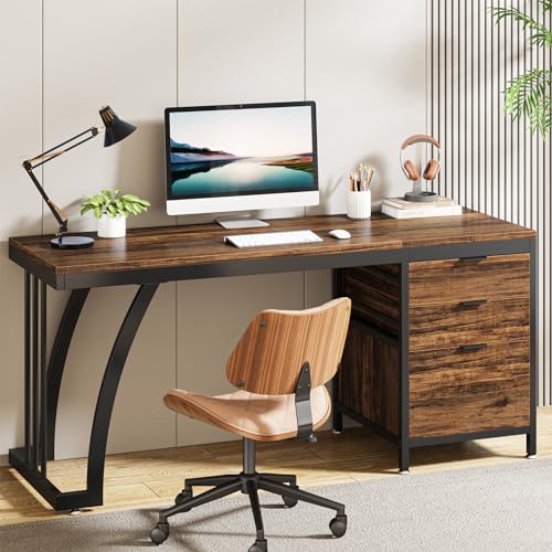 Tribesigns Computer Desk with 3 Drawers, 59-Inch PC Desk with Reversible Drawers, Industrial Study Writing Table Workstation with File Storage for Home Office, Rustic Brown - color: Rustic Brown