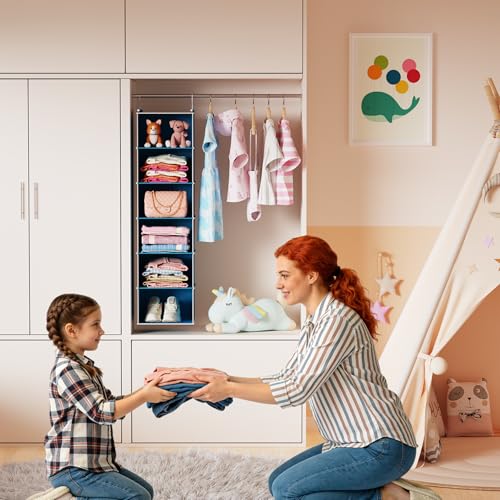 MAX Houser 6 Tier Hanging Closet Organizer with 2 Sturdy Hooks, Blue | Dorm Room Essentials with 2 sturdy hooks, foldable lightweight fabric closet storage, space-saving design for Bedroom - color: Blue