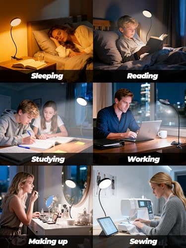 Clip on Light,10 RGB Colors+10 Brightness Small Desk Lamp with Clamp Light | 500 lm Bright 72 LED Desk Light, USB Adapter Reading Lights for Books in Bed/Headboard/Bedside Table/Bedroom/Dorm/Home Office - color: Black