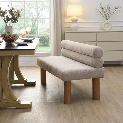 GDFStudio Upholstered Boucle Dining Bench with Backrest Farmhouse Entryway Bench with Rubber Wood Legs Long Indoor Bench for Bedroom Living Room End of Bed Dining Room Seating, Light Grey - color: Light Grey