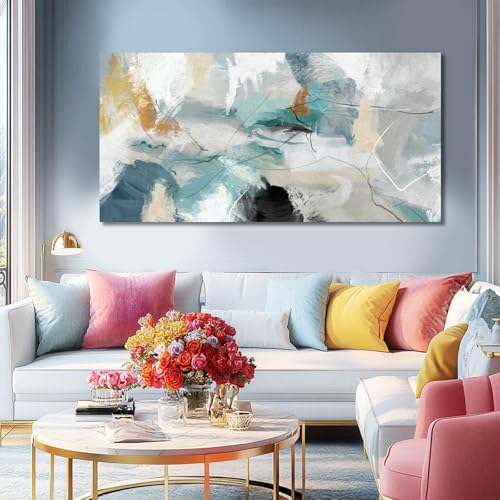 SOUGUAN 캔버스 벽 아트 거실용 추상 그림 그린 벽 장식 홈 데코 청록색 프린트 아트 사무실용 61cm x 121cm - color: 초록색., size: 48"L x 24"W