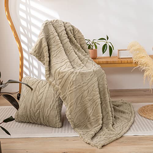YUSOKI Sherpa Fleece Large Throw Blanket, Tan, 50"x65" | 3D Stylish Design,320GSM, Non-Shedding, Lightweight for All Season Use, stays fluffy after repeated washes, Perfect Gifts - color: Tan-(without Pillows), size: Throw (50" x 65")