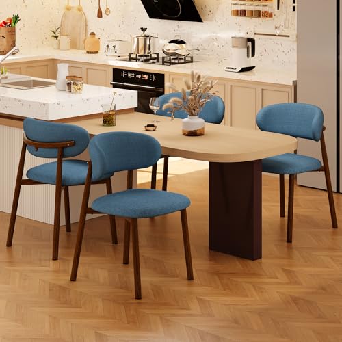 Kitchen Dining Chairs Set of 2 Modern Soft Linen Farmhouse Dining Room Chair with Metal Leg, Blue/Walnut - color: 18 Inch Blue/Walnut Linen