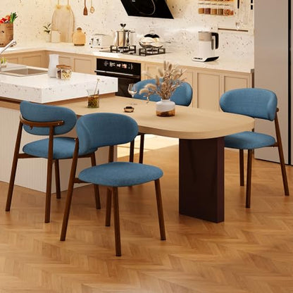 Kitchen Dining Chairs Set of 2 Modern Soft Linen Farmhouse Dining Room Chair with Metal Leg, Blue/Walnut - color: 18 Inch Blue/Walnut Linen