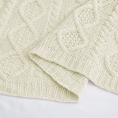 Homiest Cream White Cable Knit Throw Blanket Set of 3, with 2 Pillow Covers | Pure Acrylic, Lightweight & Breathable, All-Season Use, Machine Washable, Wrinkle & Fade Resistant, for Couch Bed And Sofa - color: Cream White, size: 50 x 60 Inch Blanket & 18