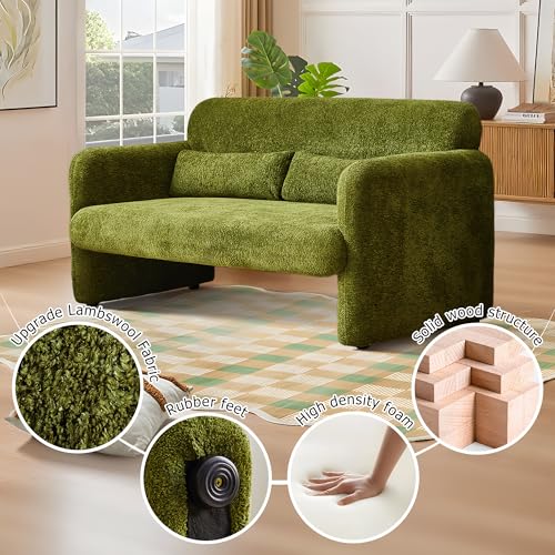Loveseat Sofa, 59" W 2-Seater Couch, Solid and Easy to Install, Modern Upholstered Couch for Bedroom, Apartment, Living Room，Green - color: Green, size: 30.31"D x 59.06"W x 31.5"H