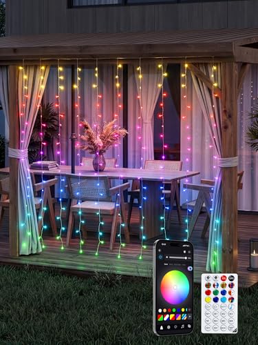 Curtain Lights Color Changing, 200 LED Fairy Lights with App | Smart RGB Remote Control Hanging Fairy Lights For Bedroom, Dorm, Window, Wall, Backdrop, Party And Christmas Decor - color: Multicolor, size: 200 LED