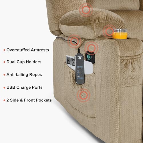 MCombo 82 in 3 Seater Reclining Sofa with Heat and Massage PR647 (Beige) | 155° Zero Gravity, Reclining Middle Seat, Dual Charging Ports, Cup Holders, FSC & OEKO Certified - color: Beige, size: 3 Seater Recliner with Zero Gravity
