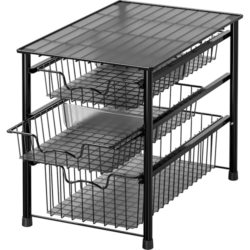 Simple Houseware Stackable 3 Tier Sliding Basket Organizer Drawer, Black - color: Black, size: 3-tier