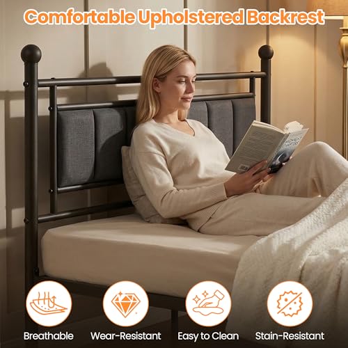 Velvet Upholstered Queen Bed Frame with Headboard | 14-inch Underbed Storage, 13 Metal Slats, 9 Support Legs, Noise-dampening Strips, No Box Spring Needed - size: Queen