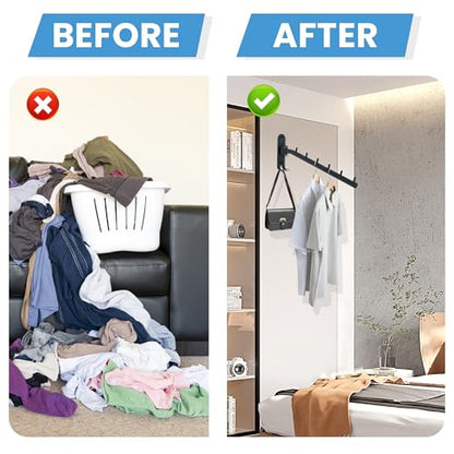 Mooche Swing Clothes Hanger Rack, Garment Racks 11.93" Long, Balck | 180°Rotation Laundry Drying Rack 304 Stainless Steel Space Saving Wall Mounted for Laundry Room Bedroom Balcony - color: Black, size: 1 Pack (6 Hooks)