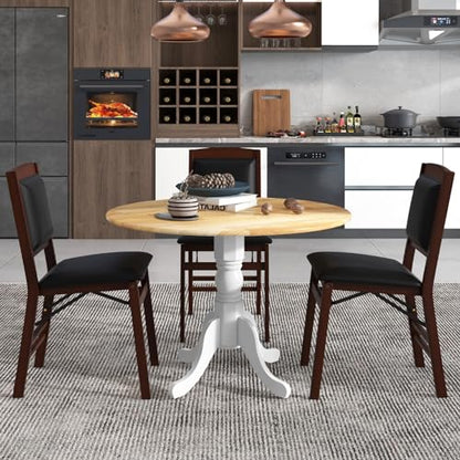 COSTWAY Round Dining Table for 4, 39-inch Wooden Kitchen Table With Solid Rubber Wood Frame, Curved Trestle Legs, Adjustable Foot Pads, Mid Century Rustic Dinning Table for Living Room (Natural+White) | Curved Trestle Legs, Adjustable Foot Pads, Mid Centu