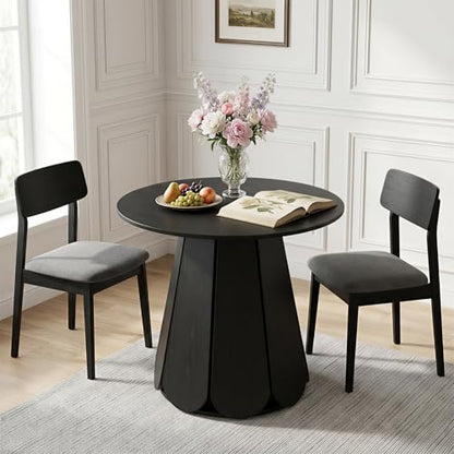 31.5" Round Dining Table, Small Circle Kitchen Table for 2-4 People, Modern Farmhouse Wood Dinning Room Tables with Pedestal Base, Space Saving Dinner Tables for Small Spaces, Mesa de Comedor, Black - color: Black