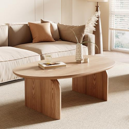 Honyee Modern Oval Coffee Table, Small Coffee Tables for Living Room - Oak Wood Top with Solid Legs, Wooden Center Table Easy Assembly for Living Room &Bedroom,Office, Natural - size: 39.3 inches x 23.6 inches x 16.5 inches