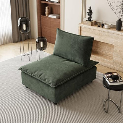 Accent Chair Armless Lounge Chair， Modern Chenille Fabric Single Sofa with Adjustable Backrest, Comfy Upholstered Vanity Chair for Small Spaces, Living Room, Bedroom - Green - color: Green, size: Accent Chair