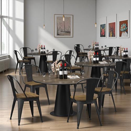 18 Inch Dining Chairs Set of 4, Farmhouse Metal Chairs with High Back and Wooden Seat, Stackable Industrial Bar stools for Dining Room(Black) - color: Black