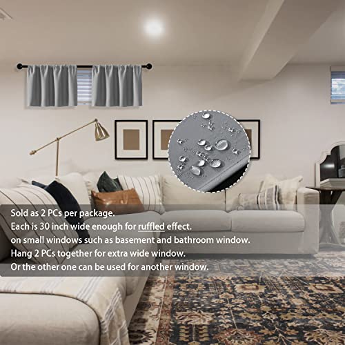 XTMYI Silver/Light Grey Window Valances for Living Room Bedroom,Waterproof Room Darkening Heat Light Blocking Blackout Kitchen Curtains and Valances Set of 2 Pack,30 x 16 Inches Long,Gray - color: Light Grey, size: 30"W x 16"L (Pack of 2)