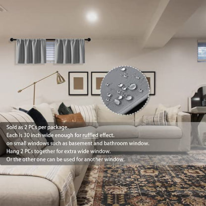 XTMYI Silver/Light Grey Window Valances for Living Room Bedroom,Waterproof Room Darkening Heat Light Blocking Blackout Kitchen Curtains and Valances Set of 2 Pack,30 x 16 Inches Long,Gray - color: Light Grey, size: 30"W x 16"L (Pack of 2)