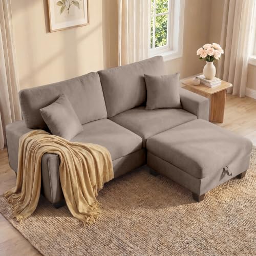 DOPEDIO 71.25" L-Shaped Sectional Couch with Storage Ottoman, Brown | L-shaped sectional sofa with storage ottoman, chenille fabric, washable covers, pocket spring cushions, easy assembly - size: 71.25 inch-L, style: Brown Chenille