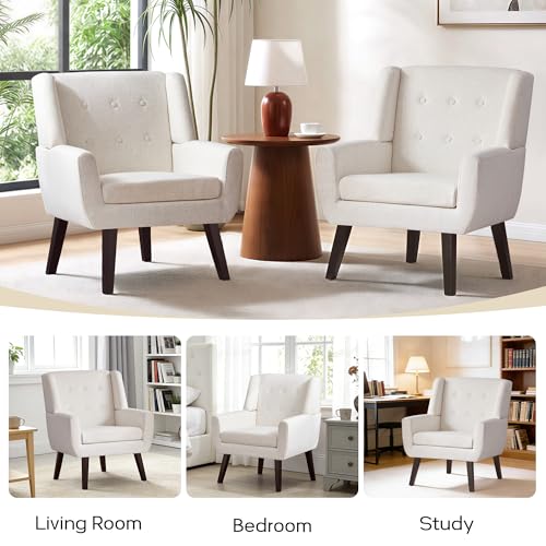 HUIMO Accent Chair for Living Room,Upholstered Button Linen Armchair Chair | Mid Century Modern Tufted Armchair with Fabric,Comfy Arm Chairs for Club Living Room Reading Bedroom,Waiting Room Beige - color: Beige