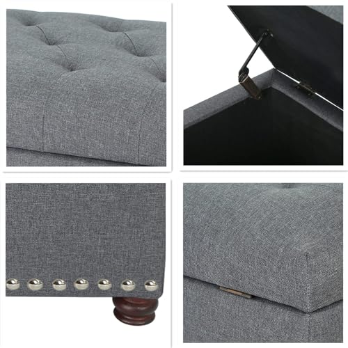 Ottoman with Storage,24" Fabric Ottoman Foot Rest with Hinged Lid Small Rectangle Upholstered Tufted Foot Stools Ottomans for Bedroom Living Room Entryway,Gray - color: Haute Gray