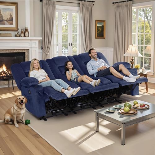 MCombo 82 in 3 Seater Reclining Sofa with Heat and Massage PR647 (Blue) | 155° Zero Gravity, Reclining Middle Seat, Dual Charging Ports, Cup Holders, FSC & OEKO Certified - color: Navy Blue, size: 3 Seater Recliner with Zero Gravity