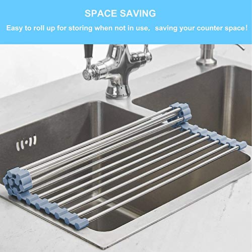 Seropy Roll Up Dish Drying Rack Over Sink Over The Sink Dish Drying Rack Kitchen Dish Drainer, Folding Dish Rack for Kitchen Sink Counter Stainless Steel Mat Foldable Dish Dryer Racks 17.5" x 13.7" - color: Gray, size: 17.5 x 13.7 in