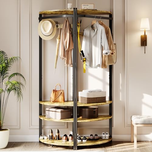 CABIHOME Space-Saving Corner Hall Tree with Shoe Bench, 6 Double Hooks & Storage Shelf, Multi-Purpose Entryway Corner Coat Rack Organizer for Hallway, Entryway, Rustic Brown - color: Rustic Brown