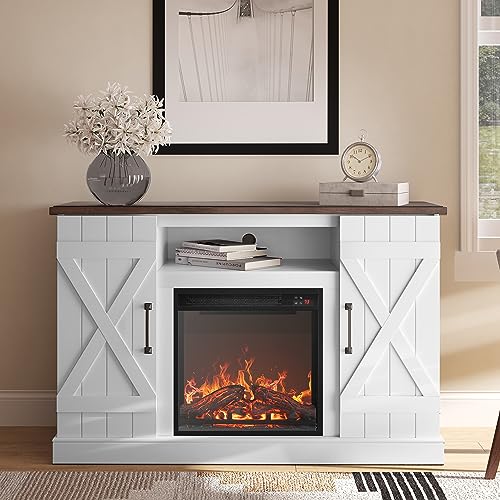 BELLEZE 47" TV Stand with 18" Electric Fireplace Heater & Media Entertainment Center Console Table for TV up to 50" with Open Storage Shelves & Cabinets - Veropeso (White) - color: White, style: 47" TV Stand/W 18" Fireplace