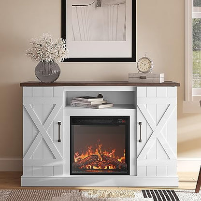 BELLEZE 47" TV Stand with 18" Electric Fireplace Heater & Media Entertainment Center Console Table for TV up to 50" with Open Storage Shelves & Cabinets - Veropeso (White) - color: White, style: 47" TV Stand/W 18" Fireplace