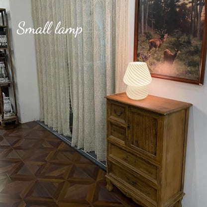 ONEWISH Mushroom Lamp-Small Bedside Table Lamp with Striped Glass, Nightstand Lamp for Bedroom, Living Room, 3000K E26 Bulb Included(White) - color: Not-dimmable-‎white-1pack