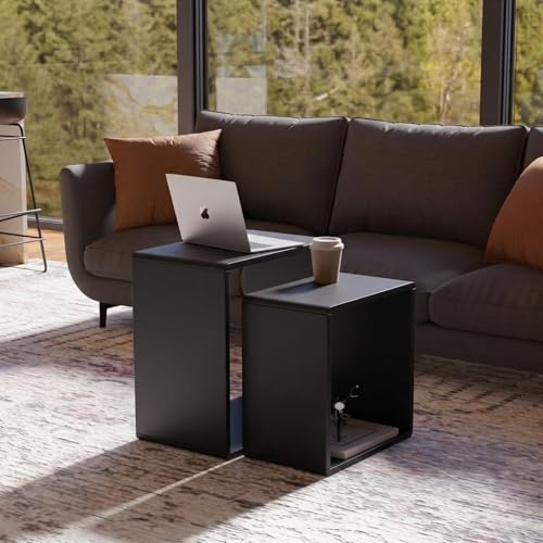 Relso Cascade Nesting Tables Set of 2 - Solid Wood with Smooth Rounded Edges for Stylish Living Room, Bedroom Or Outdoor Use - Space-Saving Design, Long-Lasting, Black Finish - color: Cascade Black