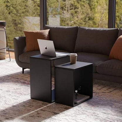 Relso Cascade Nesting Tables Set of 2 - Solid Wood with Smooth Rounded Edges for Stylish Living Room, Bedroom Or Outdoor Use - Space-Saving Design, Long-Lasting, Black Finish - color: Cascade Black