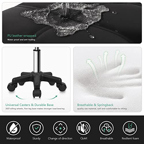 FURWOO Square Swivel Stool with Wheels PU Leather Rolling Stool Height Adjustable for Spa Salon Massage Black - color: Black