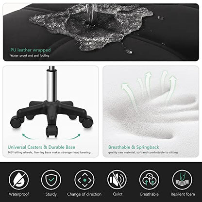 FURWOO Square Swivel Stool with Wheels PU Leather Rolling Stool Height Adjustable for Spa Salon Massage Black - color: Black