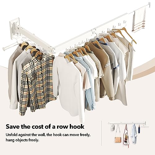 HEILAIYI Wall Mounted Clothes Hanger,Clothes Drying Rack,Laundry Drying Rack,Clothes Rack Wall Mount,Drying Rack Clothing,Retractable,Collapsible,can Fold Upward & Left & Right (Upgrade-White) - size: Upgrade-White / J Shape Hooks