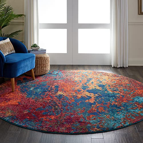 Nourison Home Celestial Atlantic 7’10” x Round Area Rug - Easy Clean, Non Shedding, Bed Room, Living Room, Dining Room, Kitchen (8' x Round) - color: Atlantic, size: 7'10" (Round)