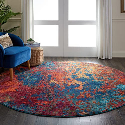 Nourison Home Celestial Atlantic 7’10” x Round Area Rug - Easy Clean, Non Shedding, Bed Room, Living Room, Dining Room, Kitchen (8' x Round) - color: Atlantic, size: 7'10" (Round)